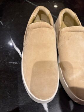 Vince Suede Slip-On Loafers in Beige and White